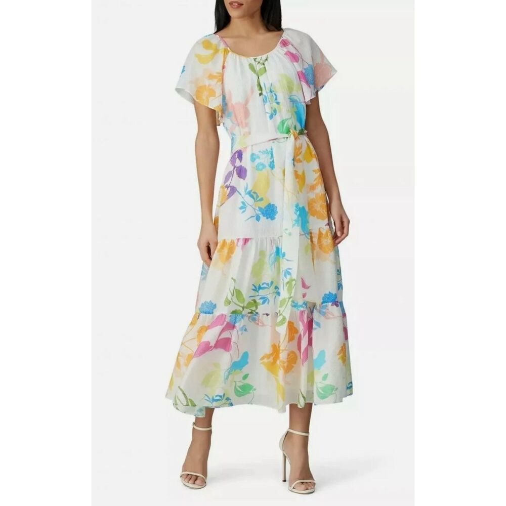 Tanya Taylor Dress Sz 2 Colorful Sundress Gauze Midi‎ Lined Tie Waist